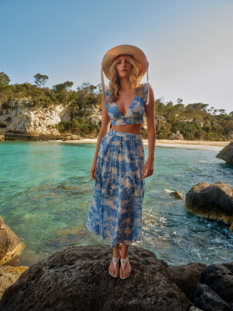 beach look - σύνολο για την παραλία - top + φούστα με μπλε σχέδιο